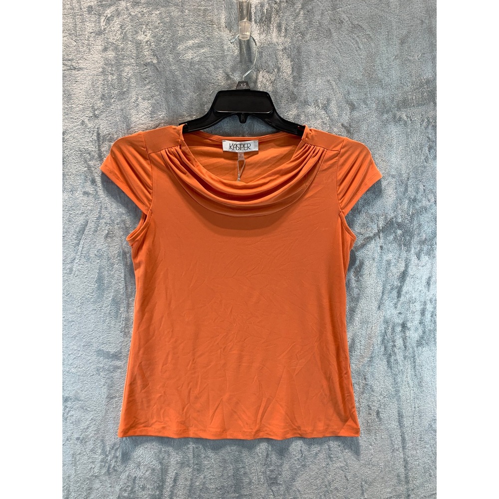 Kasper Womens Papaya Orange Cowl Neck Cap Sleeve Blouse Top 10902153-1SD XS